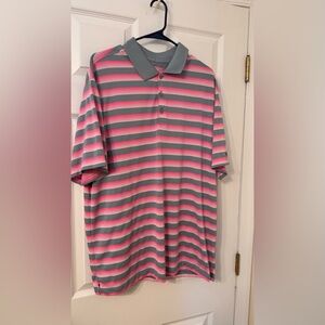 Nike Golf Tour Performance Mens X Large Polo Dri Fit Grey Pink White Side Stripe